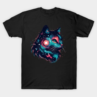 Cute Colorful Cosmic Cat in Stars T-Shirt